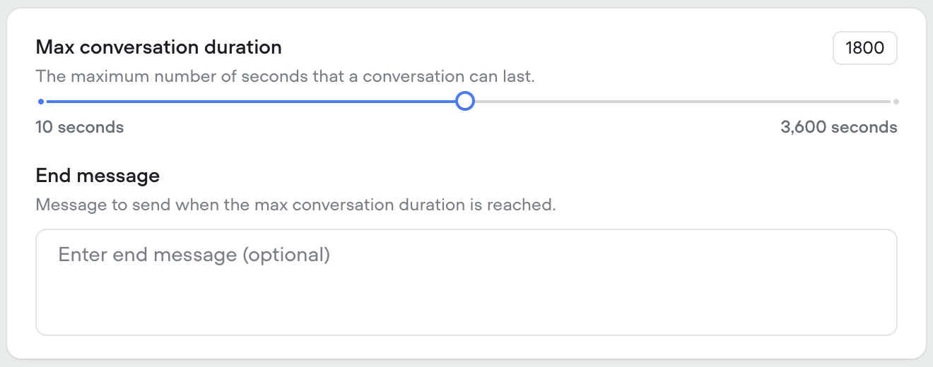 Max Conversation Duration Max conversation duration
